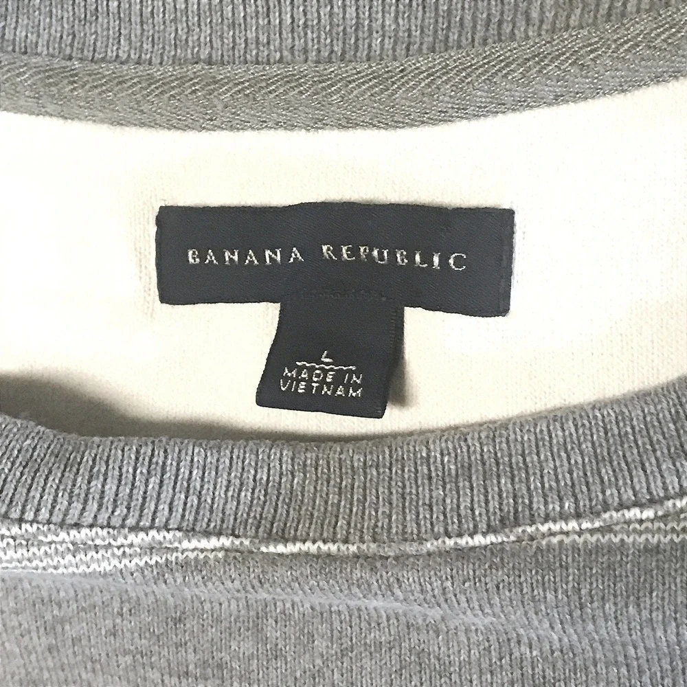 Banana Republic Mens Gray Striped Long Sleeve Crew Neck Sweater Large